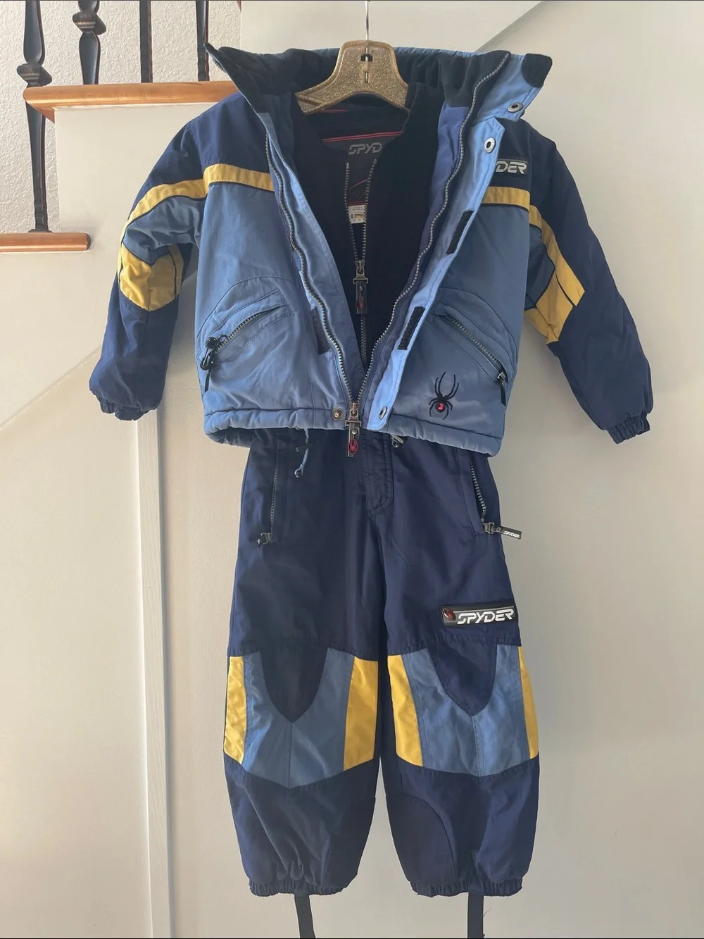 Spyder Kids Vintage 1990’s Tommy Moe Navy Blue/Yellow Two-Piece Ski Set Size 5